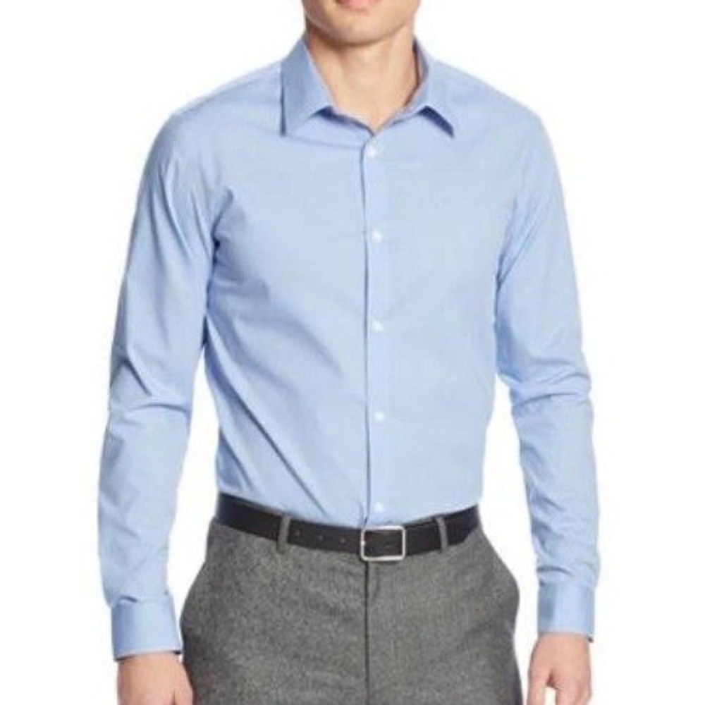 NWT Calvin Klein Refined Slim Fit Dress Shirt Men's L 16.5 Blue Cotton Stretch